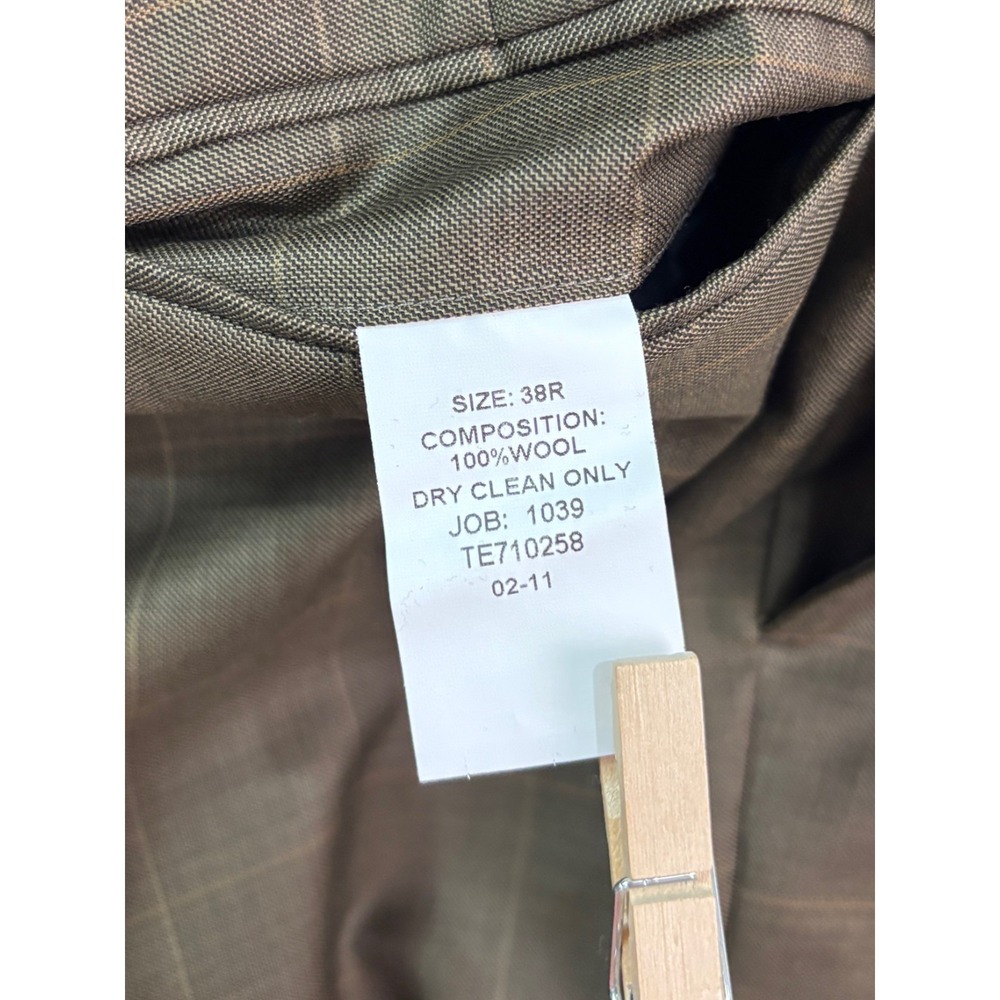 Jos A Bank 38x29 Brown Windowpane Suit Pants 100% Wool Pleated Trousers Cuffed - Picture 9 of 9